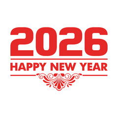 Happy new year 2026 greeting with elegant red typography and decorative element