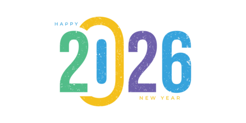 Happy new year 2026 colorful typography design on a black background for celebration