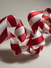 Red and White Wave Ribbons Form a Clean Center With a Neutral National Theme, Suitable for Decoration and Celebration Events