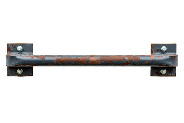 Old corroded metal grab bar with rust spots and peeling paint isolated on transparent background