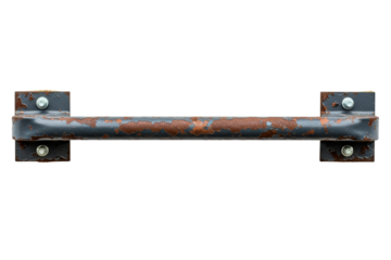 Old corroded metal grab bar with rust spots and peeling paint isolated on transparent background