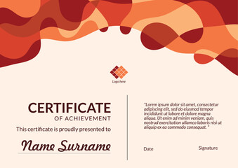 Horizontal bussiness certificate of appreciation achievement with colorful organic shapes composition