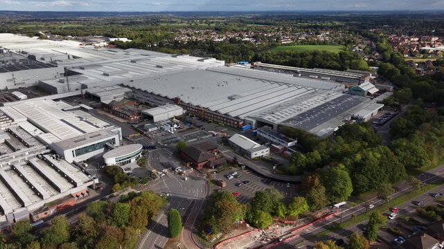 Drone shot of the Jaguar Landrover factory (JLR) in Solihull, Birmingham, England, UK