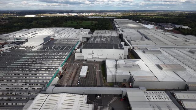 Drone shot of the Jaguar Landrover factory (JLR) in Solihull, Birmingham, England, UK