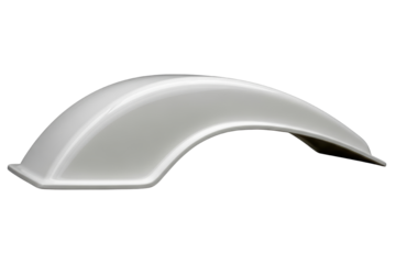 Glossy white curved vehicle fender or mudguard for motorcycle rear isolated on transparent background