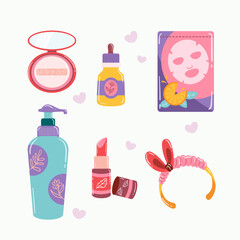 Flat skincare and cosmetic collection illustration