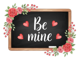 Chalkboard with roses and a heartfelt be mine valentine s message