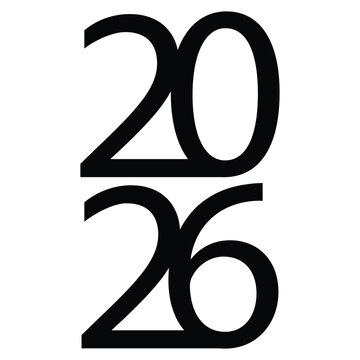 2026 vertical font design with bold black style on white background for new year design elements