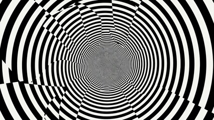 Hypnotic Black and White Optical Illusion Tunnel Abstract Background.
