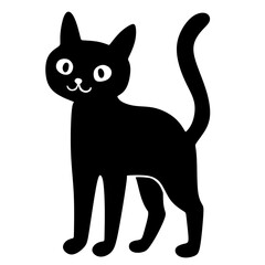 Black Cat Illustration Standing Still and Looking Straight