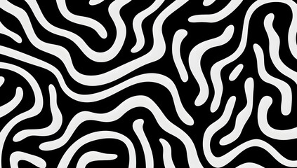 Abstract black and white organic wavy line pattern background