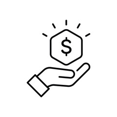 Money in hand icon. Cash icon. Minimal thin line design.