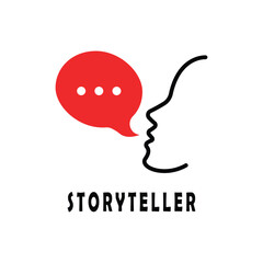 Obraz premium minimal storyteller logo with human head. flat style trend modern storytelling logotype graphic design isolated on white background. concept of telling fascinating stories or narrative or declarative