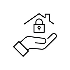 Hands Holding House Icon Line Art Vector Design, Offer of purchase house, rental of Real Estate. Giving, offering, demonstration, handing house keys, Line art vector illustration