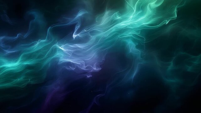 Dark cosmic horizon with jade and indigo fog waves flowing diagonally in surreal ambience