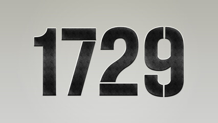3D Bold metal number 1729 on silver background.