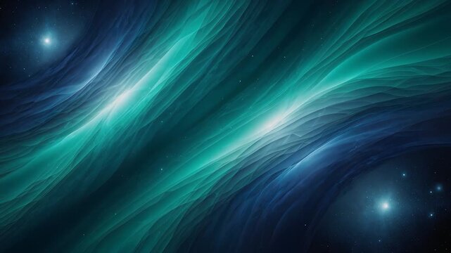 Jade and indigo cosmic fog layers drifting diagonally in radiant deep space atmosphere