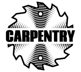 Vintage Circular Saw Blade with Carpentry Text Overlay for Woodworking and Construction Design.