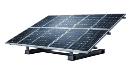 Solar panel array on stand with modern design isolated on white background