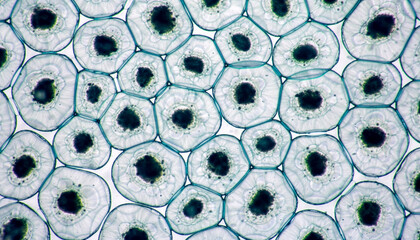 Microscopic view of tightly packed polygonal onion epidermal cells
