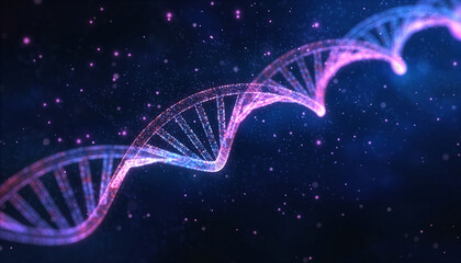 Ultra-realistic abstract DNA double helix with pink and blue gradient