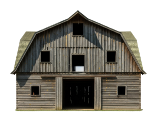 Rustic barn structure countryside architectural front view heritage isolated on transparent background