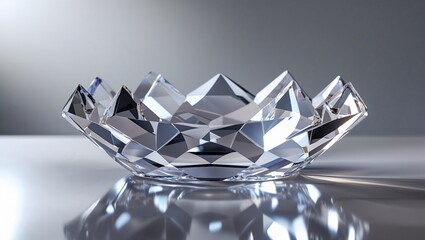 Aimo Okkolin's "Water Lily" Faceted Crystal Glass Bowl for Riihim&auml;en Lasi Oy, Finland: An Iconic Example of Mid-Century Finnish Art Glass and Collectible Design.