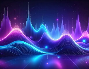 Abstract digital landscape with glowing lines, curves, and vertical elements