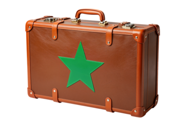 Brown Leather Suitcase With Green Star