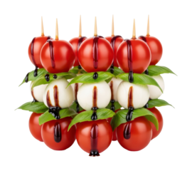 Creative caprese skewers kitchen food presentation bright top-down isolated on transparent background