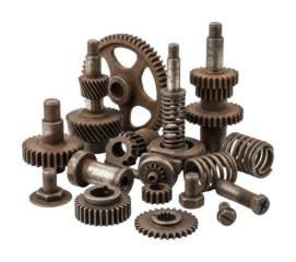 Industrial gears and springs arrangement on isolated on transparent background