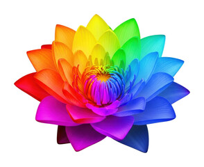 Fototapeta premium Vibrant rainbow lotus flower nature scene digital bright isolated on transparent background