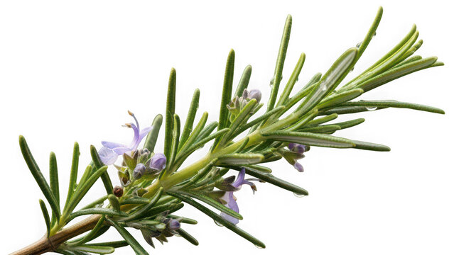 Photo of fresh rosemary branch with flowers on transparent background isolated on transparent background