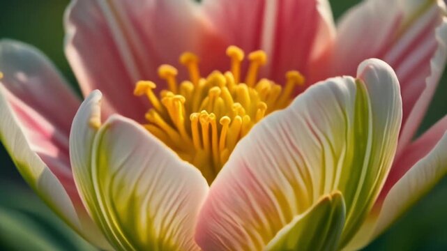 Macro spring flower loop background video, close-up petals gently opening 