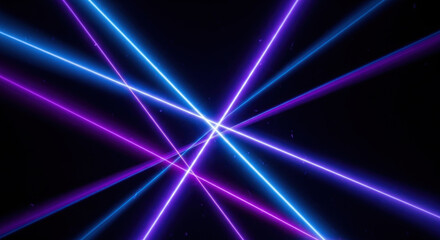 Obraz premium Vibrant neon laser beams intersecting against a dark background, creating an energetic visual display
