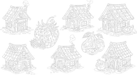 Whimsical gingerbread houses with fruits