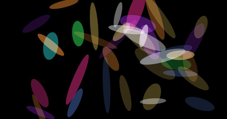 Colorful elliptical shapes on black background