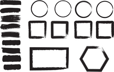 Geometric shapes and brush strokes on a white background