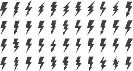 Collection of black lightning bolt icons on white background