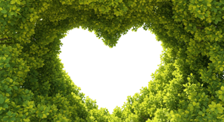 Heart Shape Made of Fresh Green Leaves Against a Bright White Background