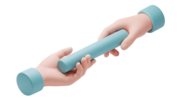Hands passing blue baton to each other in teamwork gesture