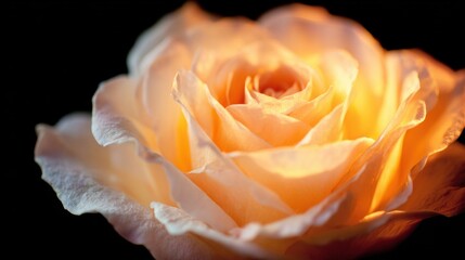 Close-up view of a lighted rose showing details of petals and light source
