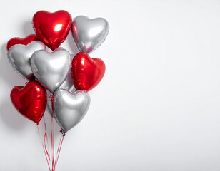 赤色とシルバーのハートのバルーン　かわいい風船　バレンタイン　お祝い　白背景