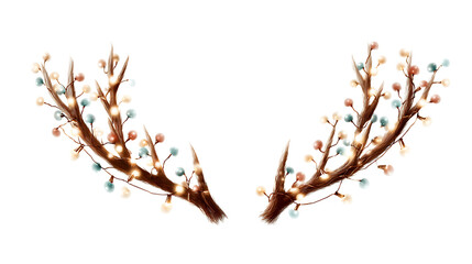 tree branches with lights silhouette on white background