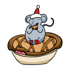 Illustration of a mouse sitting on a festive perch.