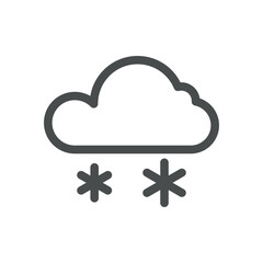 Snowfall Weather Icon. Thin Line Cloud with Falling Snowflakes Illustration for Winter Forecast, Cold Front and Flurries. Isolated Outline Vector Symbol, Editable Stroke Pictogram for UI