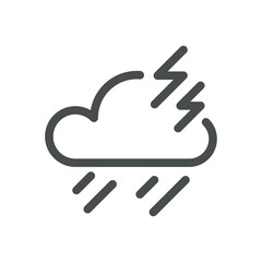Storm Weather Icon. Thin Line Cloud with Lightning and Rain Illustration for Severe Storm Forecast, Heavy Precipitation and Electrical Activity. Isolated Outline Vector Symbol, Editable Stroke 