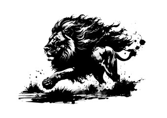 インクで描いた抽象的なライオンのシルエットのイラスト