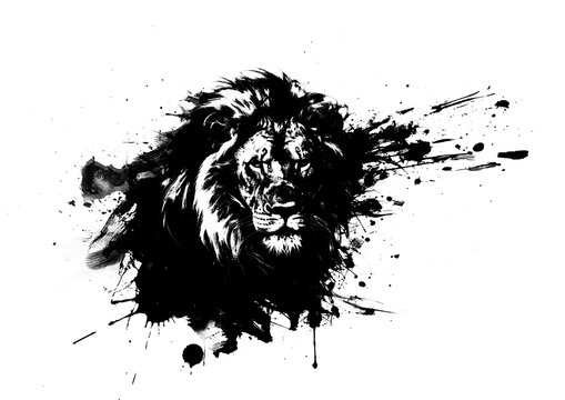 インクで描いた抽象的なライオンのシルエットのイラスト