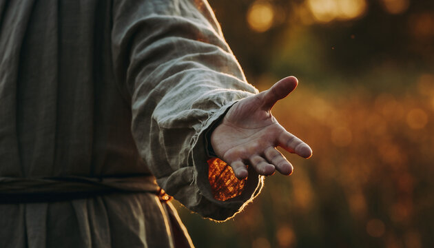 Jesus Christ extending his hand in a gesture of help and compassion.